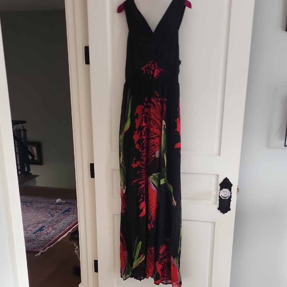 Floral And Contrasting Black Maxi Dress
